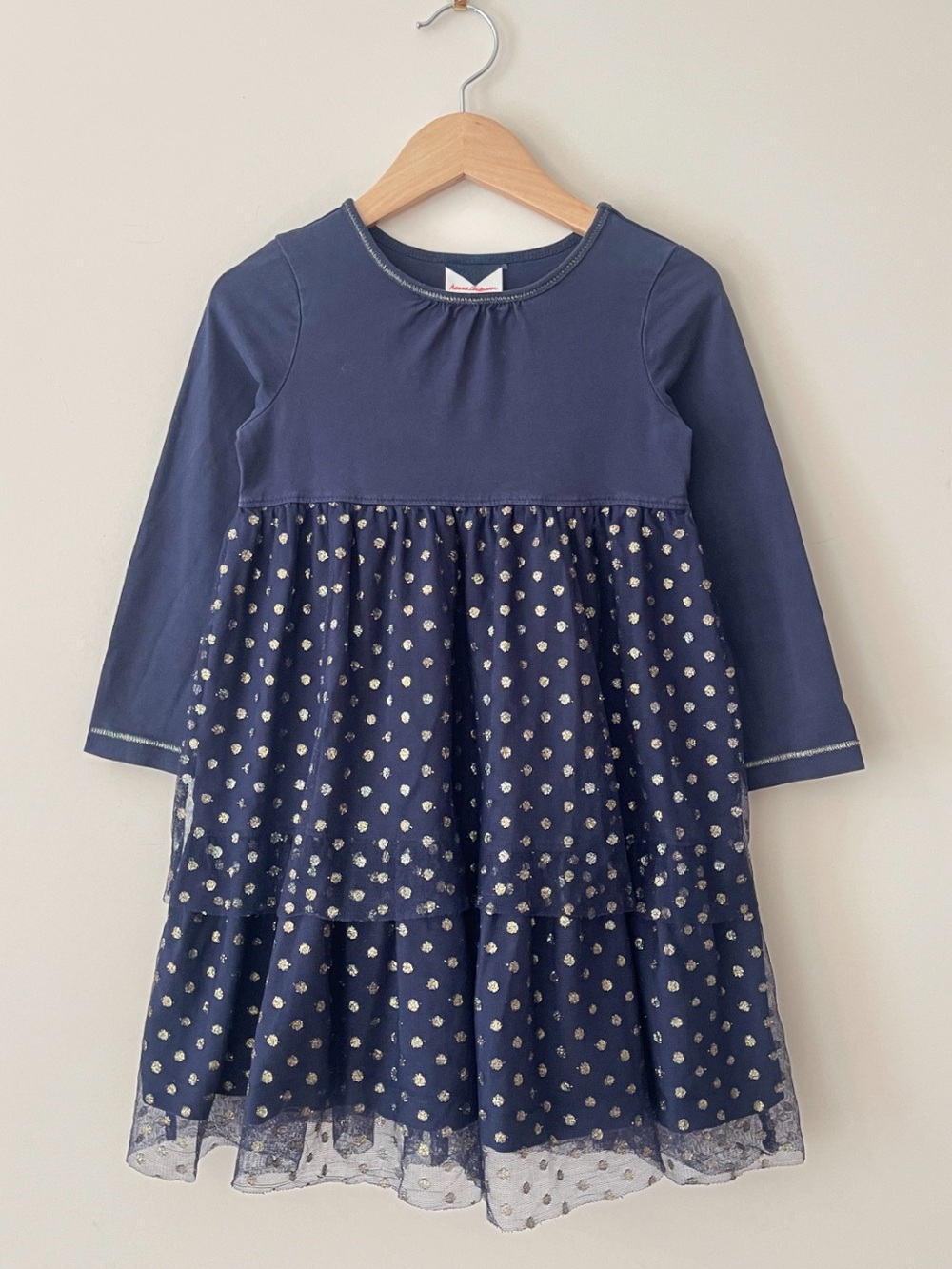 HANNA ANDERSSON EUC/NWOT Navy Metallic Polka Dot Layered Tulle Dress